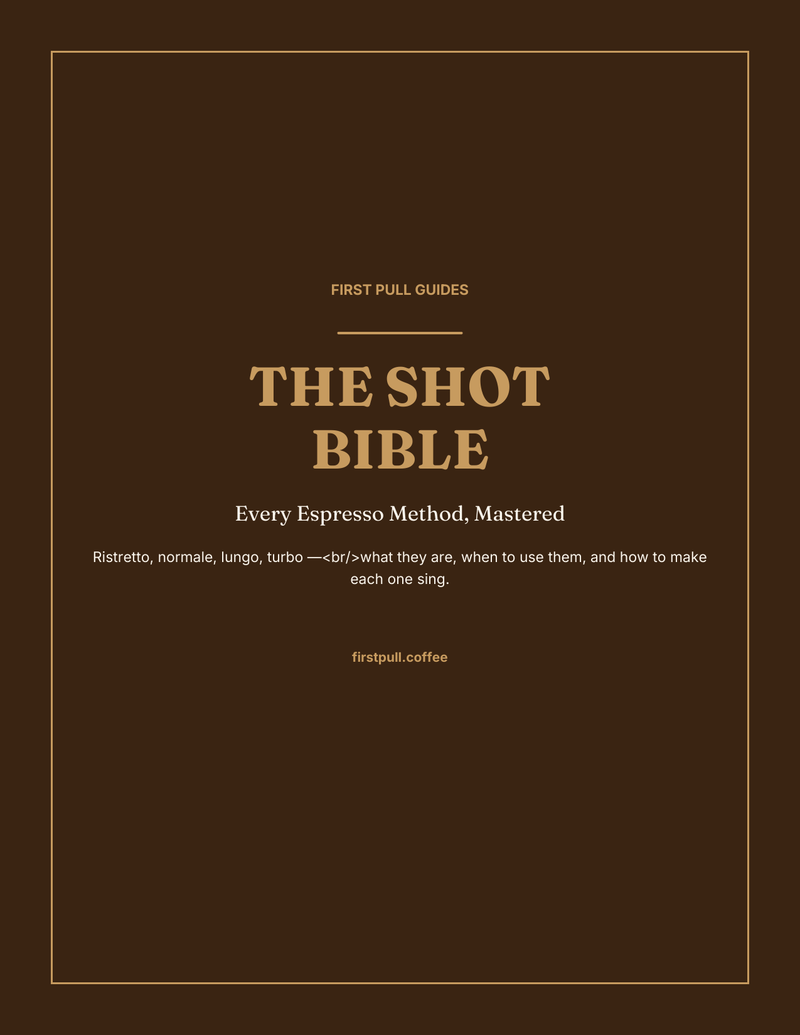 THE SHOT BIBLE guide cover — Every Espresso Method, Mastered